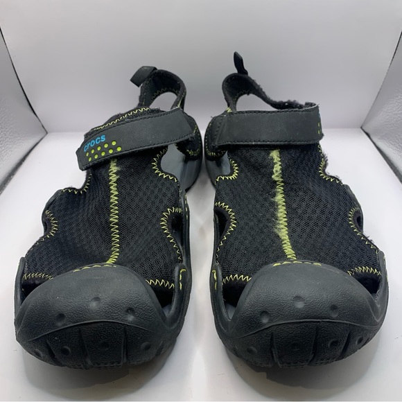 CROCS #15041 BLACK NYLON HOOK LOOP CLOSURE COMFORT FISHING SPORT SANDALS  12 - Picture 2 of 10